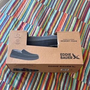 Eddie Bauer Men's Suede SlipperDark Gray size men’s medium 8–9 memory foam nwt